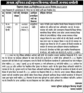 Assistant Teacher Recruitment in Janta Junior High School, Bingarh Pokhri, Chamoli